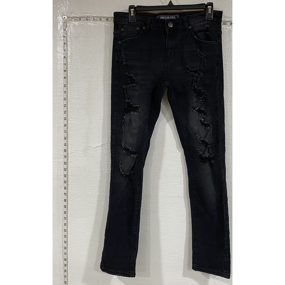 American Breed Distressed Skinny Black Jeans Mens Size 30 Cotton Spandex Blend